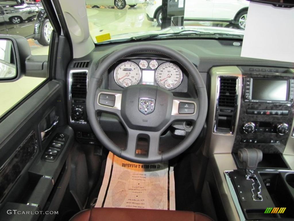 2011 Dodge Ram 1500 Laramie Longhorn Crew Cab Dark Slate Gray/Russet Brown Steering Wheel Photo #45499306