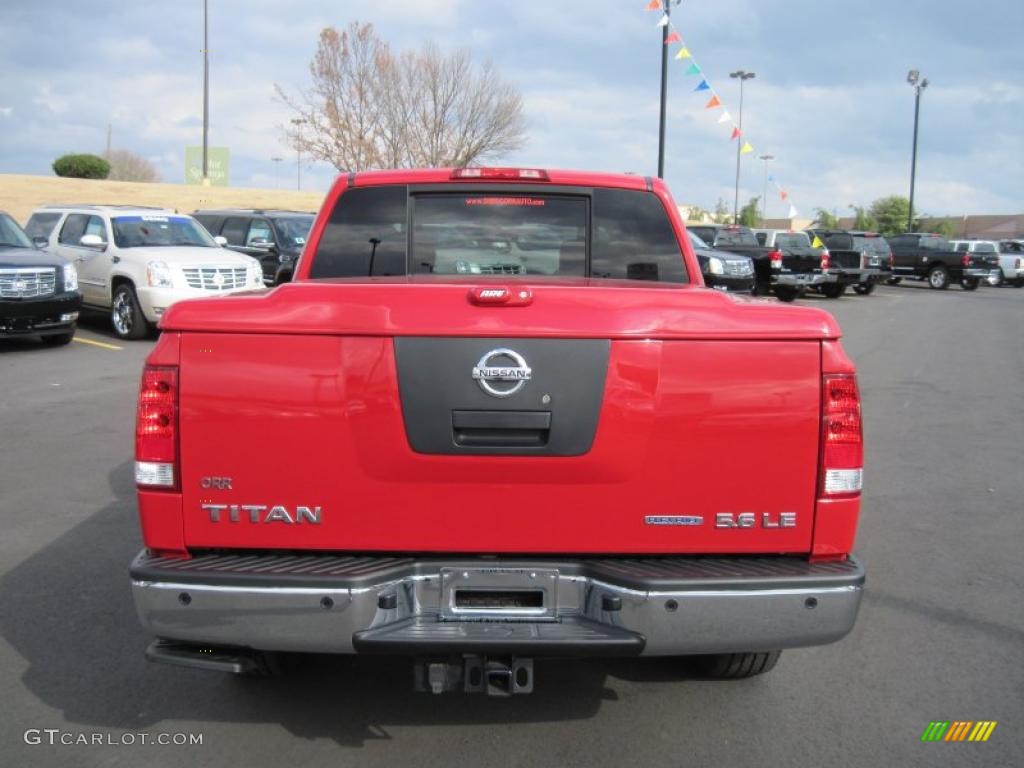 2010 Titan LE Crew Cab - Red Alert / Almond photo #4