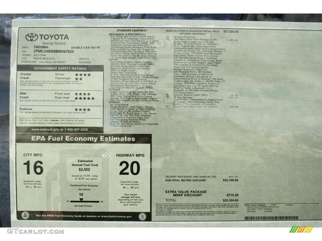 2011 Toyota Tacoma V6 TRD Sport Double Cab 4x4 Window Sticker Photo #45511692
