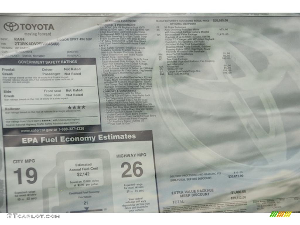2011 Toyota RAV4 V6 Sport 4WD Window Sticker Photo #45512372