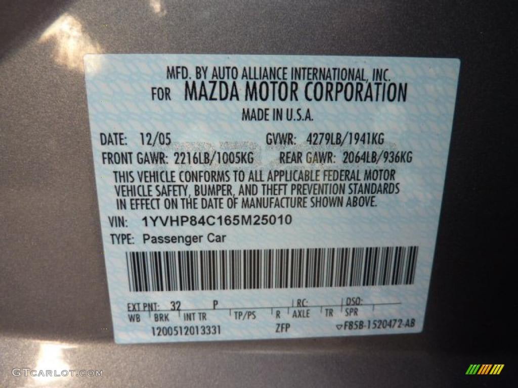2006 MAZDA6 Color Code 32P for Tungsten Gray Metallic Photo #45520360