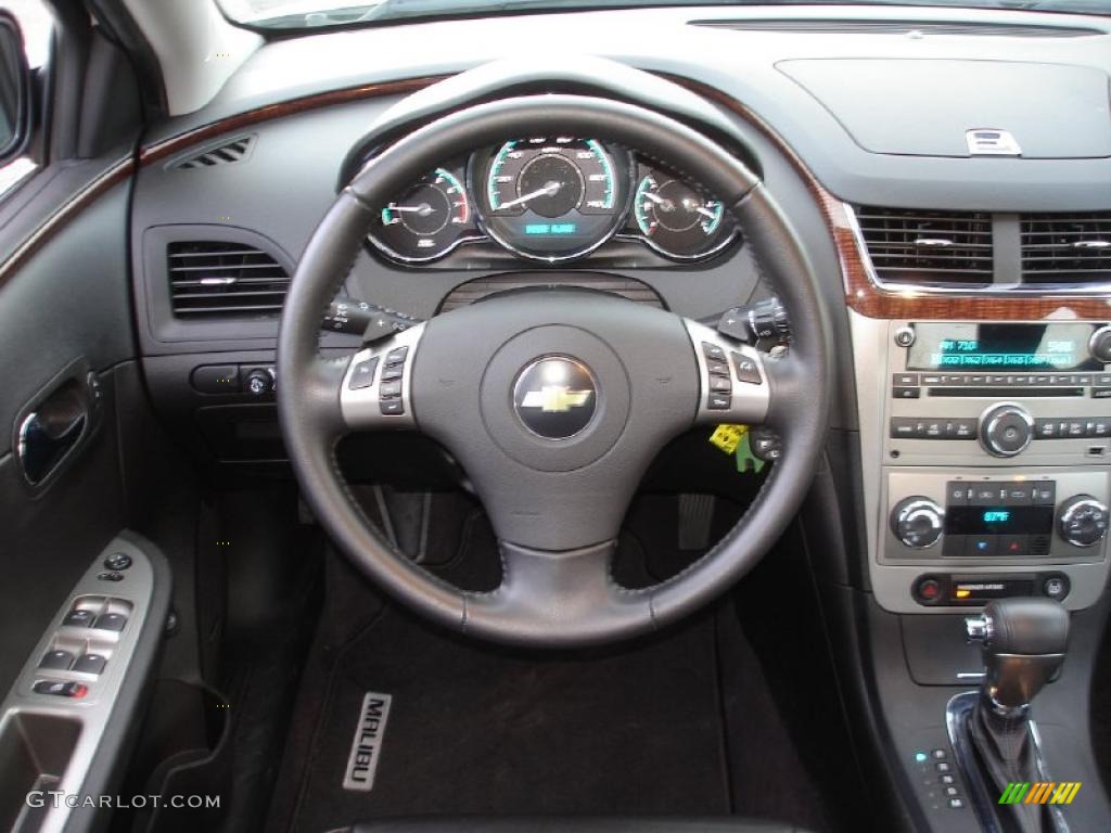 2010 Chevrolet Malibu LTZ Sedan Ebony Steering Wheel Photo #45521572