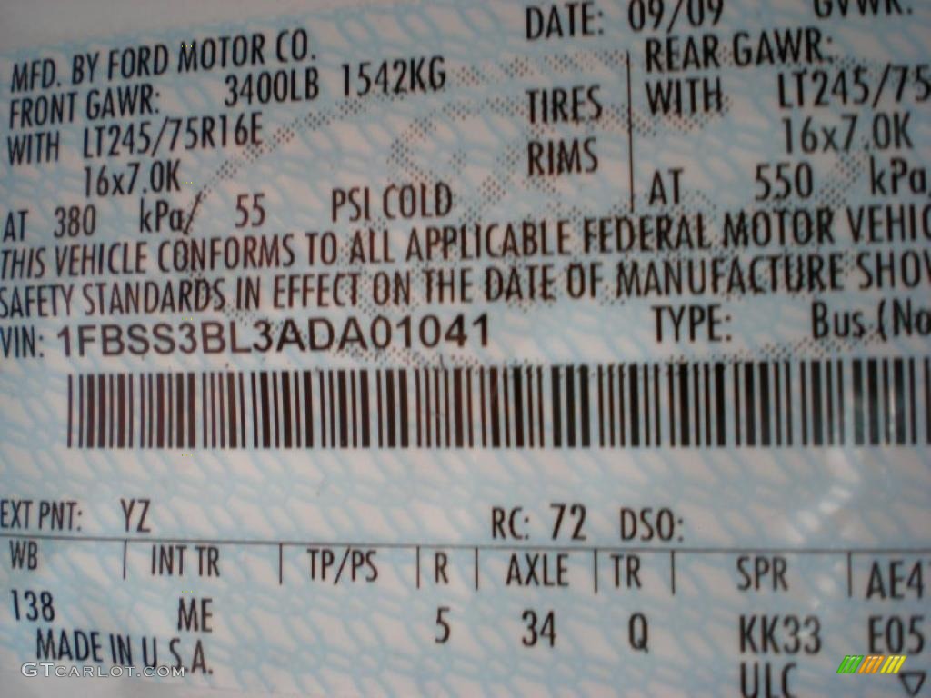 2010 E Series Van Color Code YZ for Oxford White Photo #45523828