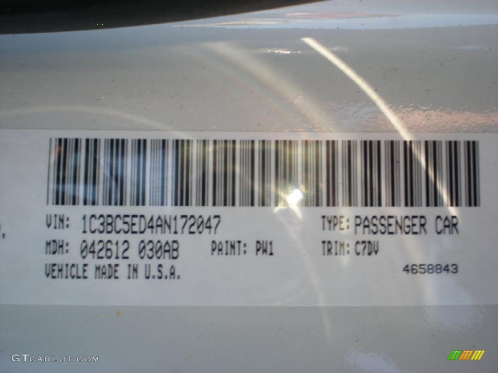 2010 Sebring Color Code PW1 for Stone White Photo #45525116