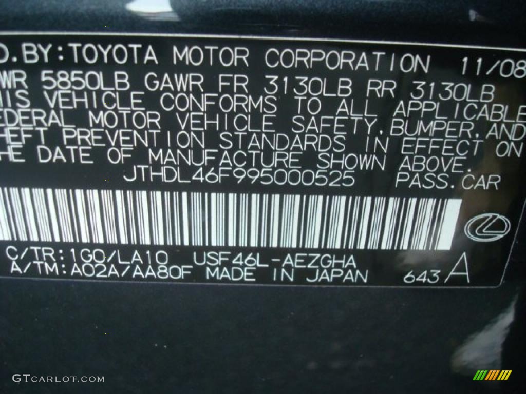 2009 LS Color Code 1G0 for Smokey Granite Gray Mica Photo #45532140