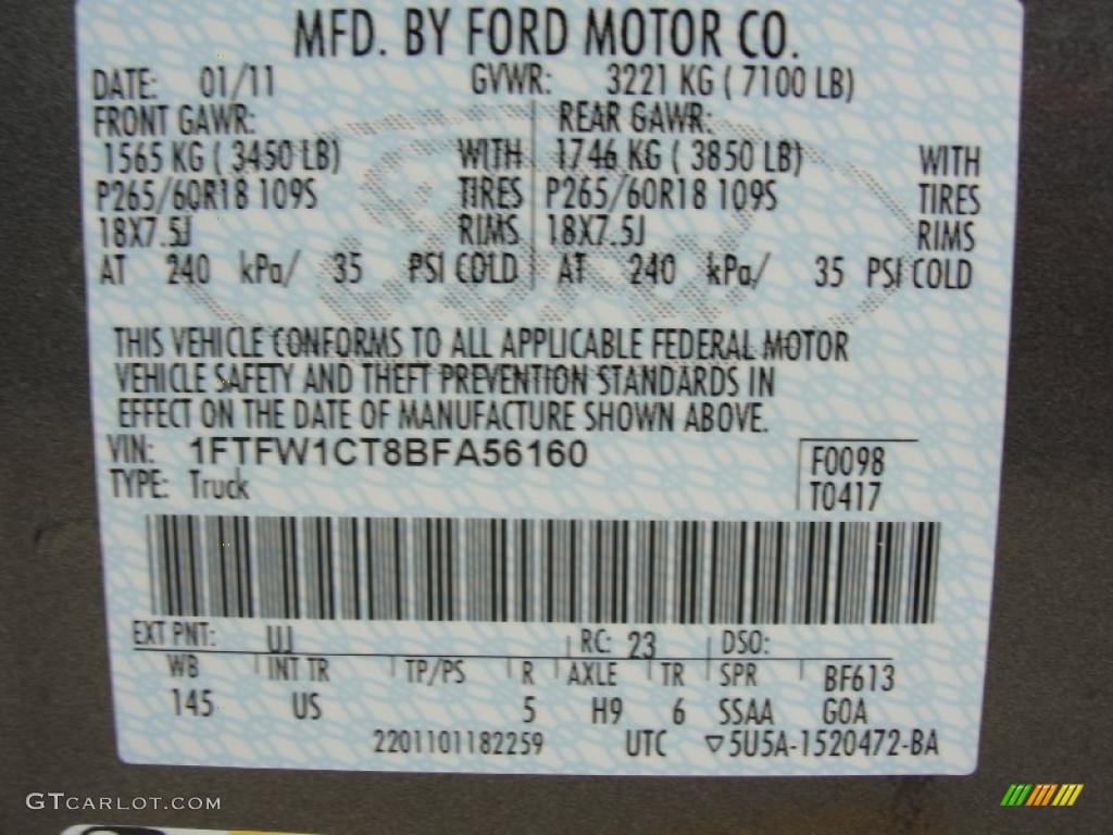 2011 F150 Color Code UJ for Sterling Grey Metallic Photo #45537402