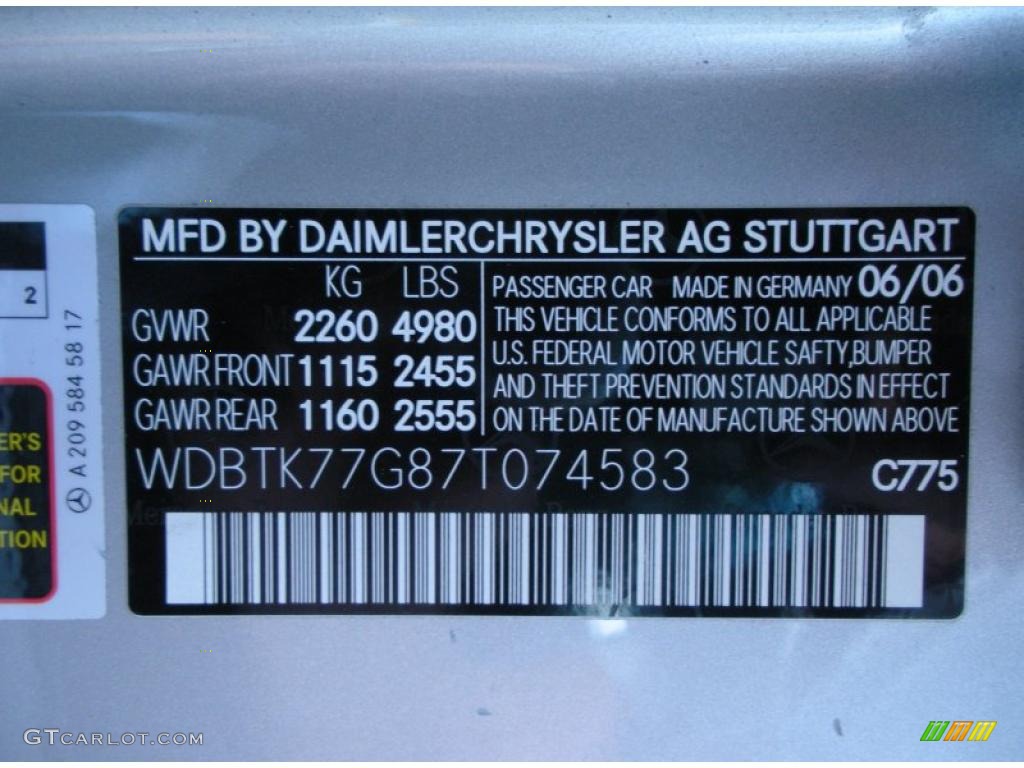 2007 CLK Color Code 775 for Iridium Silver Metallic Photo #45548709