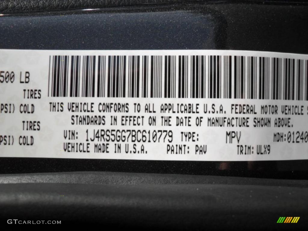 2011 Grand Cherokee Color Code PAV for Dark Charcoal Pearl Photo #45550601