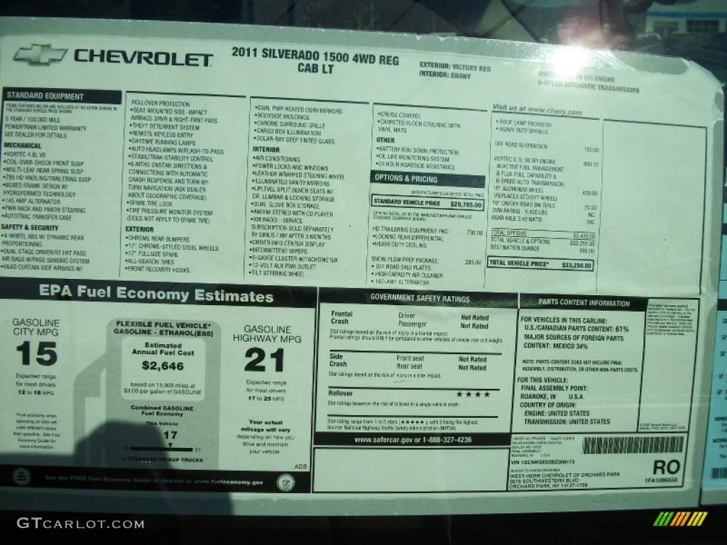 2011 Chevrolet Silverado 1500 LT Regular Cab 4x4 Window Sticker Photo #45552477