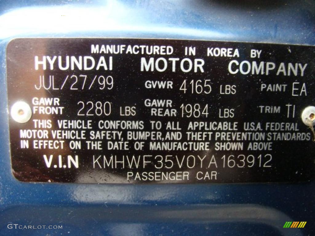 2000 Hyundai Sonata GLS V6 Color Code Photos