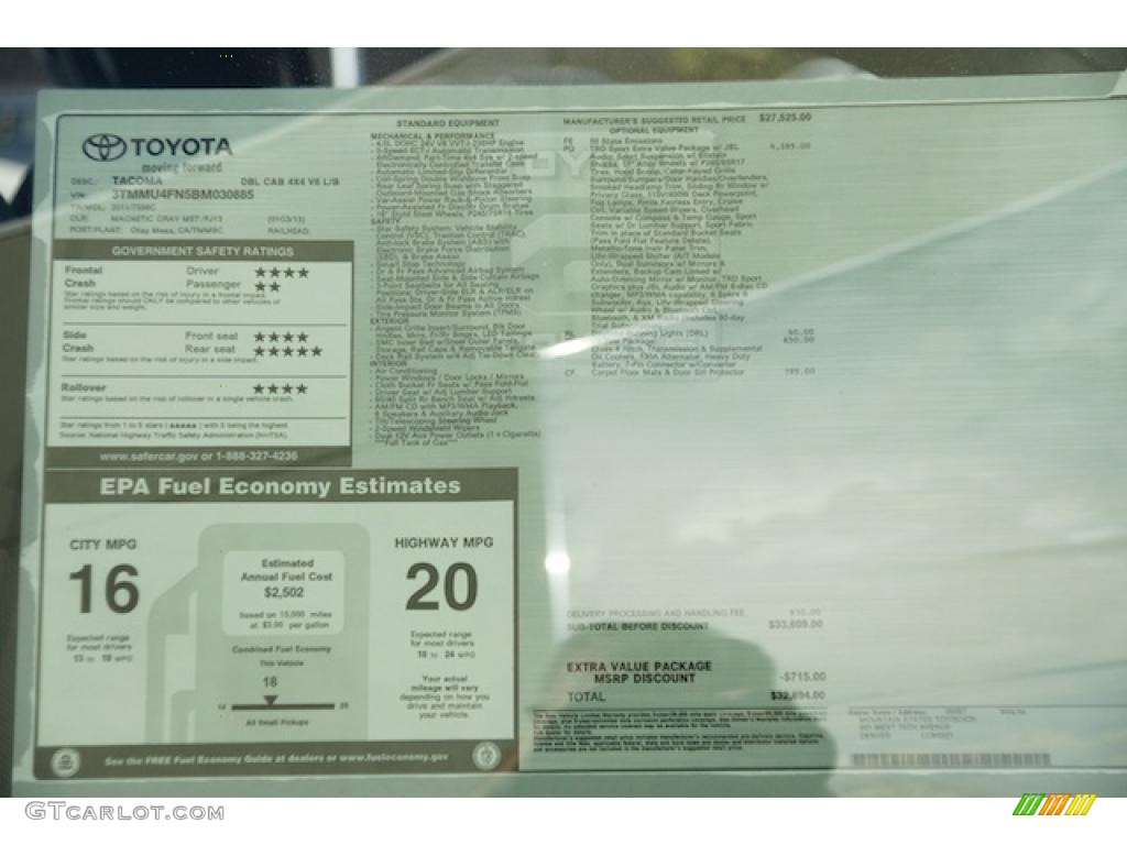 2011 Toyota Tacoma V6 TRD Sport Double Cab 4x4 Window Sticker Photo #45572616