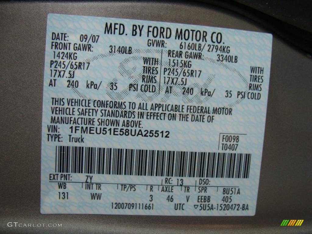 2008 Explorer Sport Trac Color Code ZY for Vapor Silver Metallic Photo #45573470