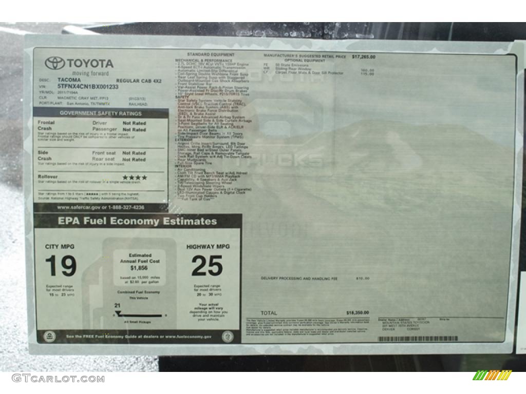 2011 Toyota Tacoma Regular Cab Window Sticker Photo #45573790
