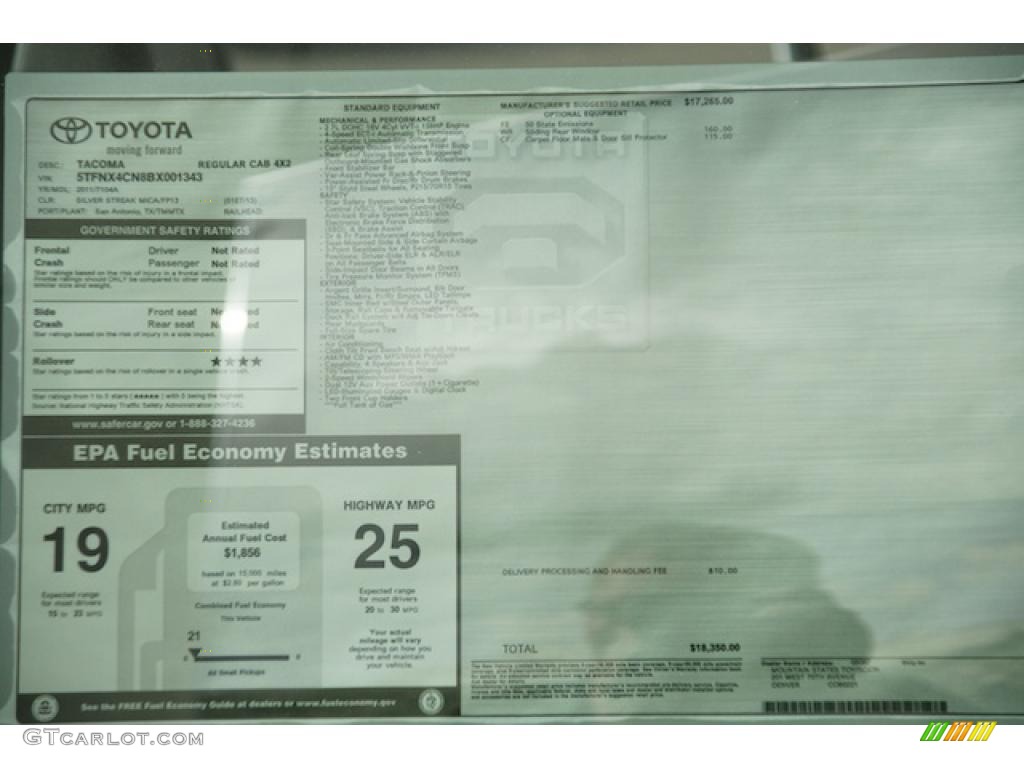 2011 Toyota Tacoma Regular Cab Window Sticker Photo #45574042