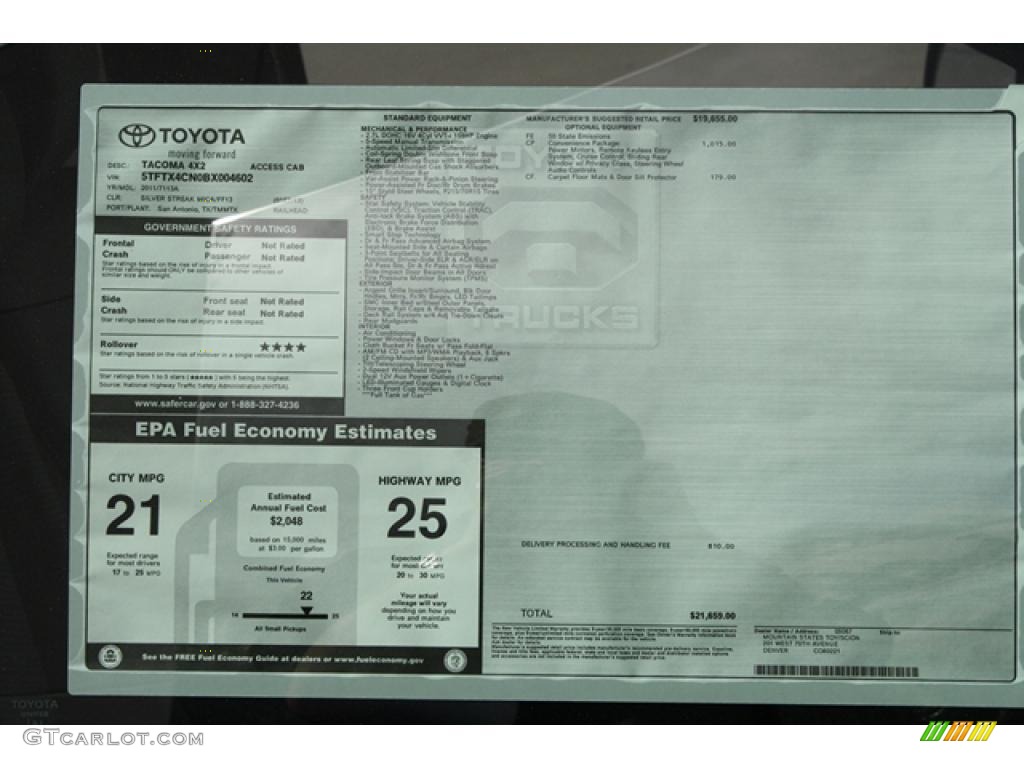 2011 Toyota Tacoma Access Cab Window Sticker Photo #45574130
