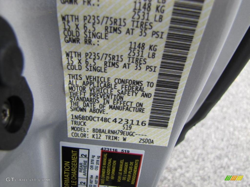 2011 Frontier Color Code K12 for Radiant Silver Metallic Photo #45576518