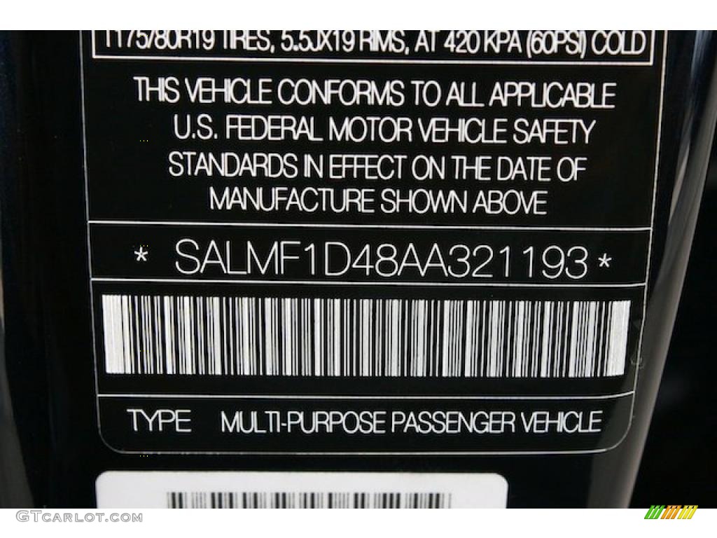 2010 Land Rover Range Rover HSE Info Tag Photo #45586528