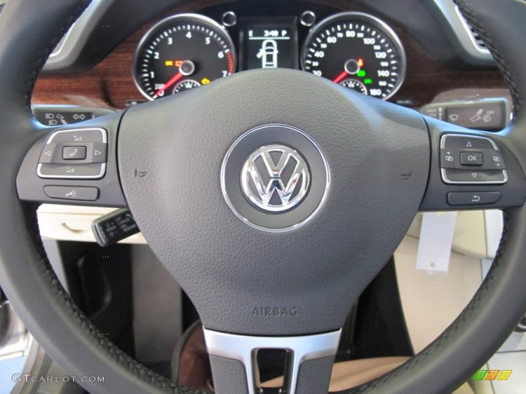 2012 Volkswagen CC Lux Plus Black/Cornsilk Beige Steering Wheel Photo #45593099
