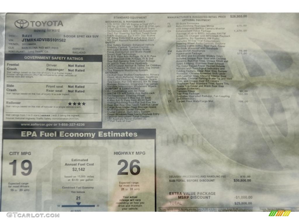 2011 Toyota RAV4 V6 Sport 4WD Window Sticker Photo #45595592