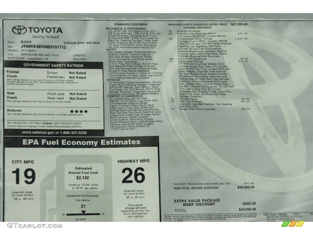 2011 Toyota RAV4 V6 Sport 4WD Window Sticker Photo #45595692