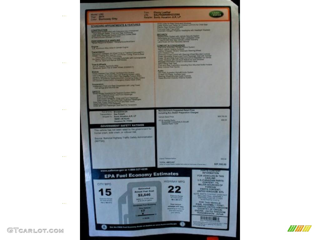 2011 Land Rover LR2 HSE Window Sticker Photo #45596200
