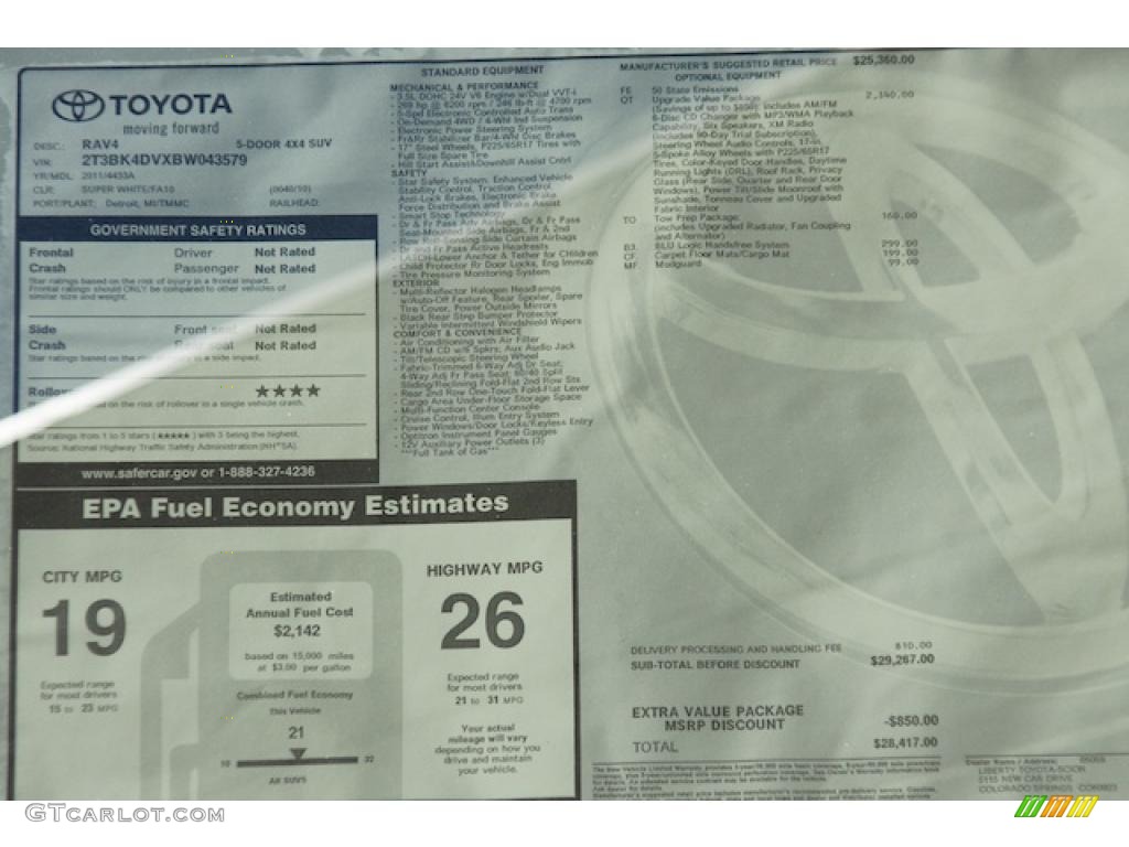 2011 Toyota RAV4 V6 4WD Window Sticker Photo #45599513