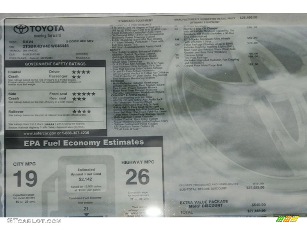 2011 Toyota RAV4 V6 4WD Window Sticker Photo #45600357
