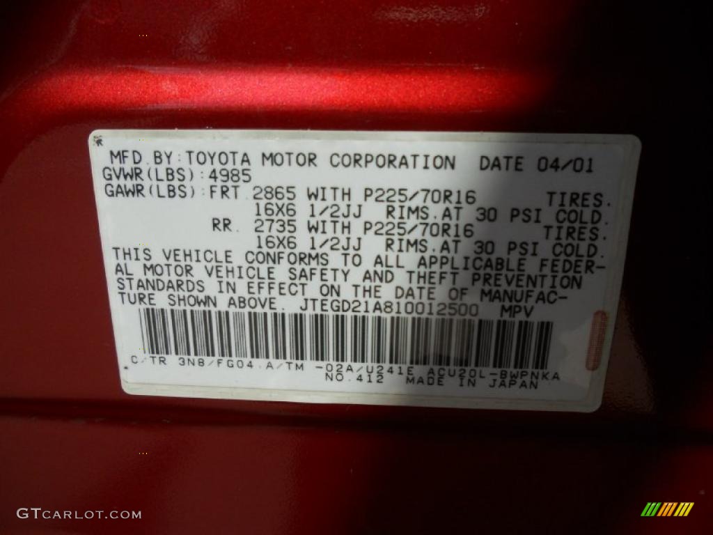 2001 toyota highlander paint code #5