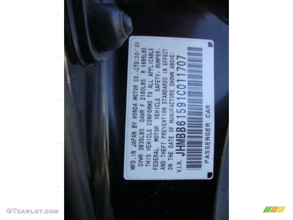 2001 Honda Prelude Type SH Info Tag Photo #45607808