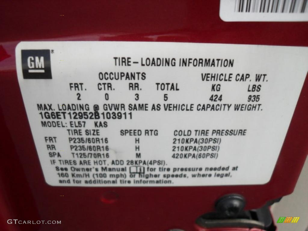 2002 Cadillac Eldorado ETC Info Tag Photo #45618292