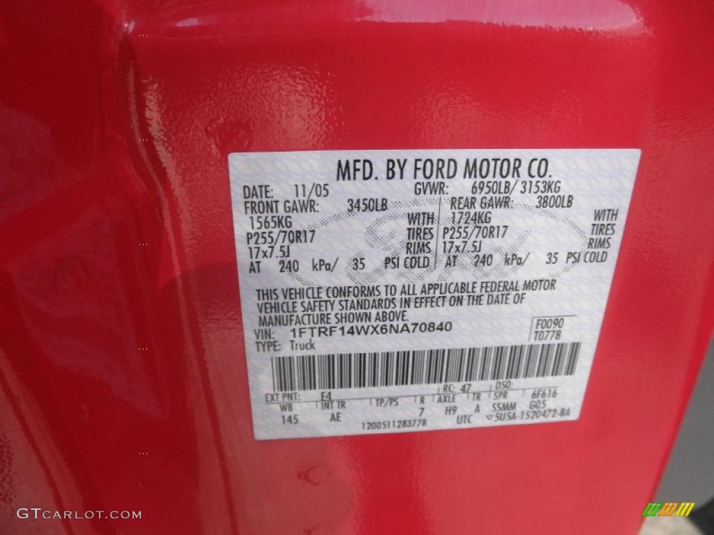 2006 F150 XL Regular Cab 4x4 - Bright Red / Medium Flint photo #6