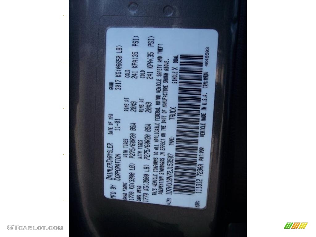 2002 Ram 1500 Color Code PDR for Graphite Metallic Photo #45643021