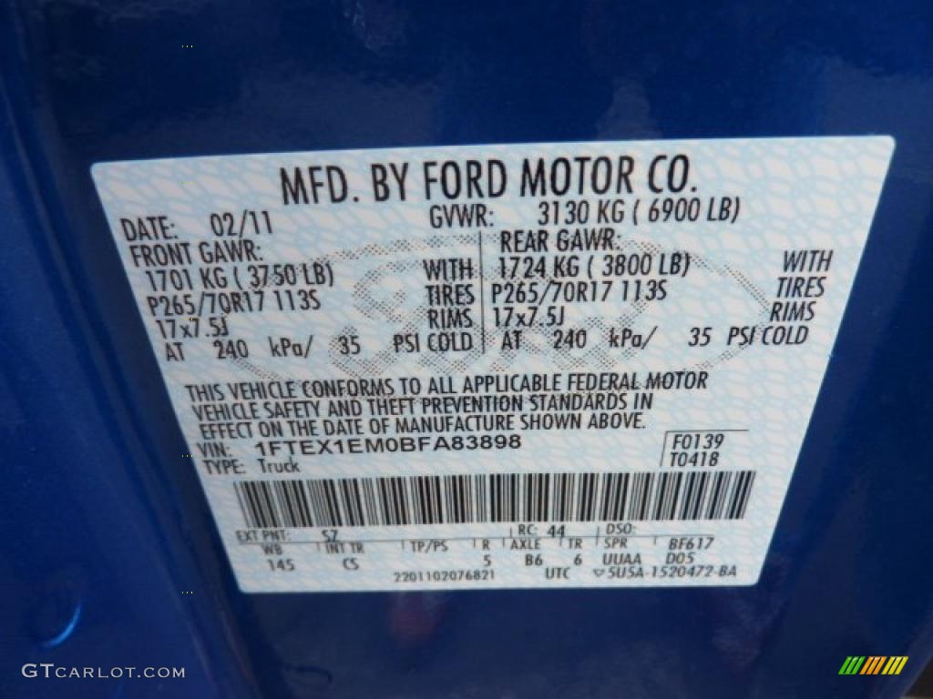 2011 F150 Color Code SZ for Blue Flame Metallic Photo #45644366