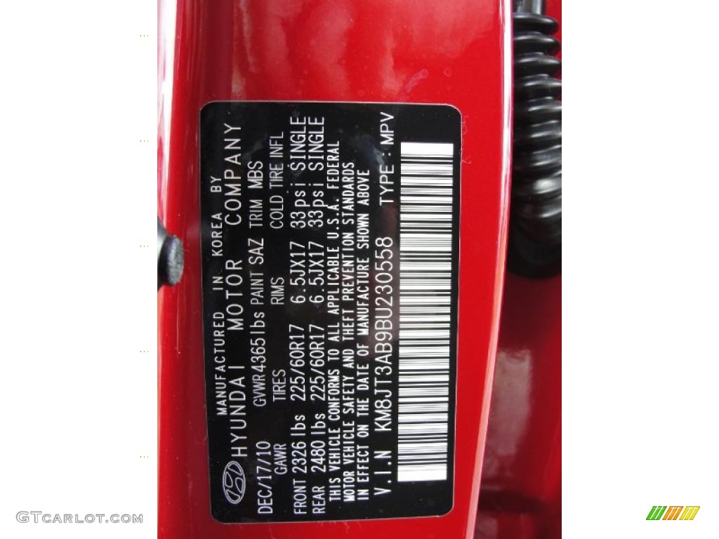 2011 Tucson Color Code SAZ for Garnet Red Photo #45651217