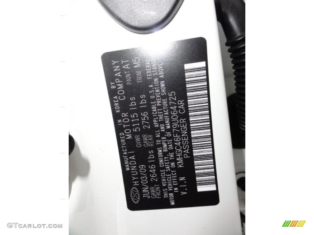 2009 Genesis Color Code AT for White Satin Pearl Photo #45664188