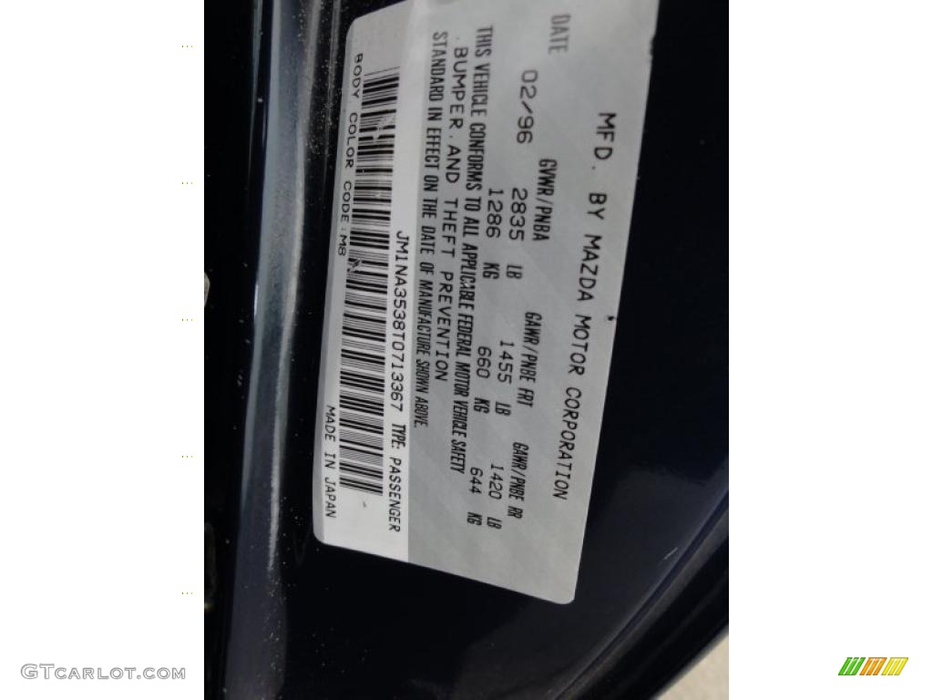 1996 Mazda MX-5 Miata Roadster Color Code Photos