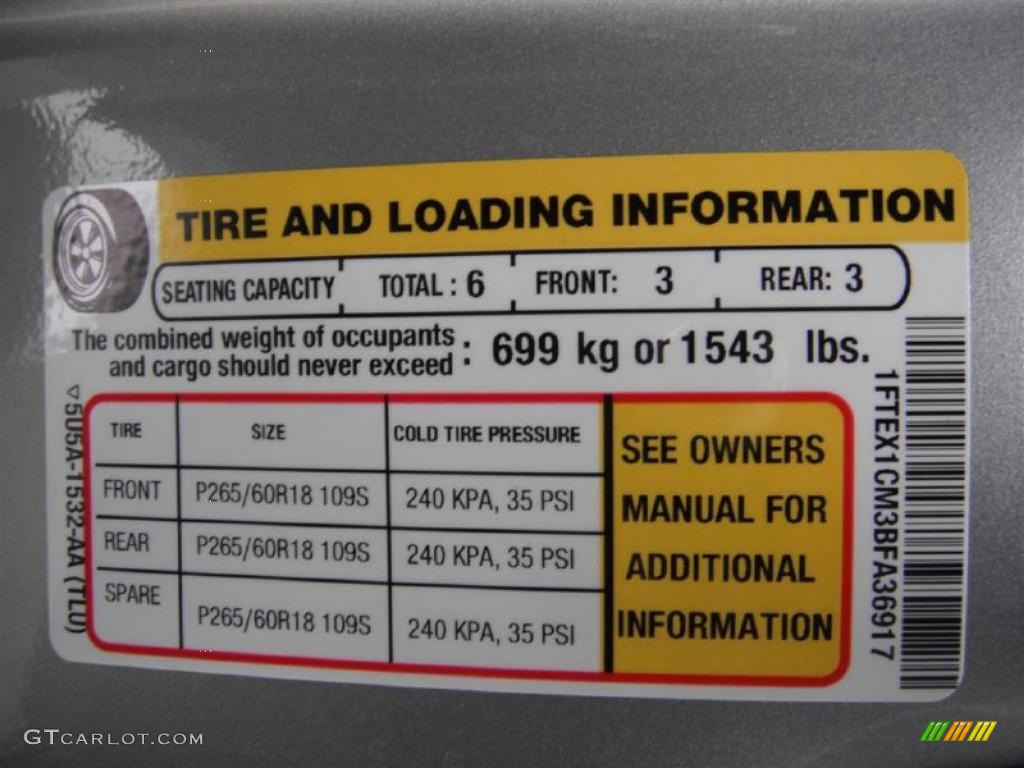 2011 Ford F150 STX SuperCab Info Tag Photo #45672767