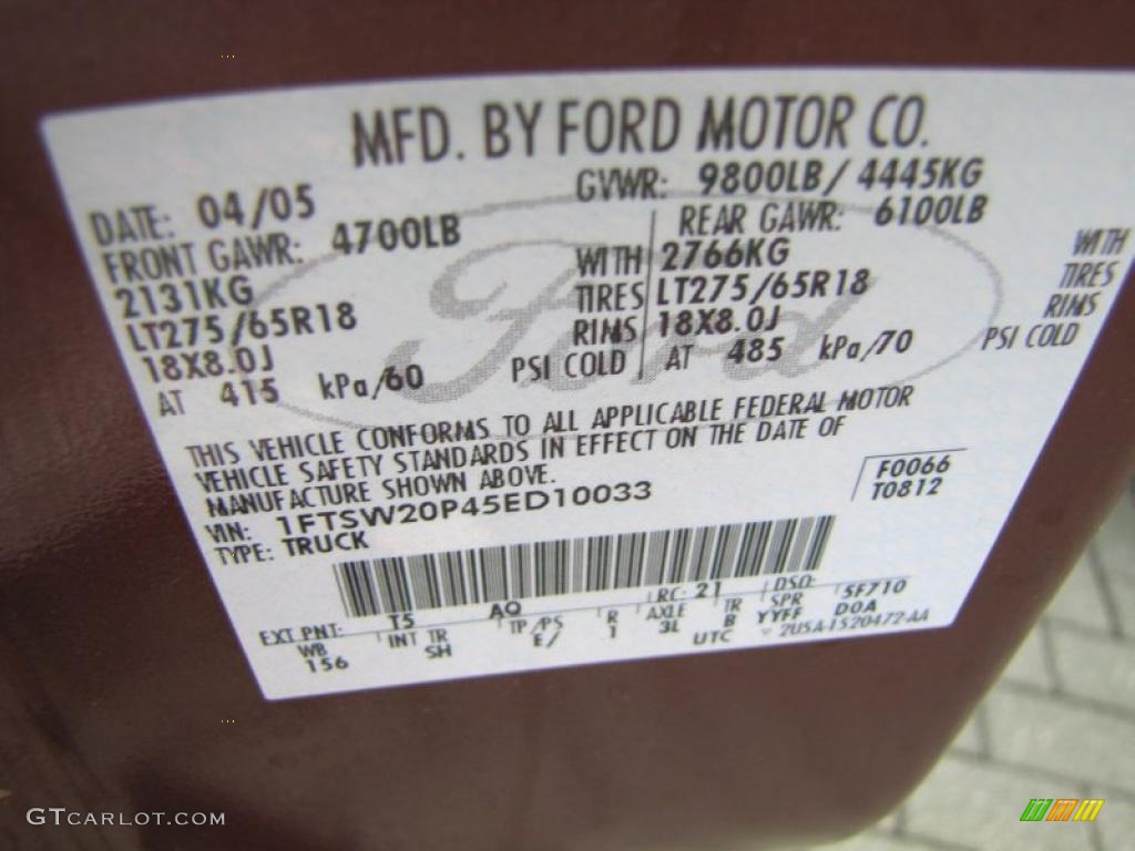 2005 F250 Super Duty Color Code T5 for Dark Copper Metallic Photo #45675281