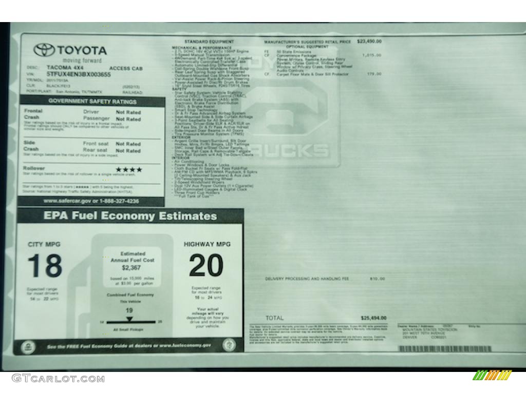 2011 Toyota Tacoma TRD Sport Access Cab 4x4 Window Sticker Photo #45701997