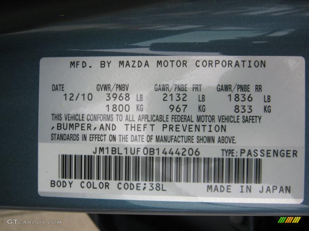 2011 MAZDA3 Color Code 38L for Gunmetal Blue Mica Photo #45706790