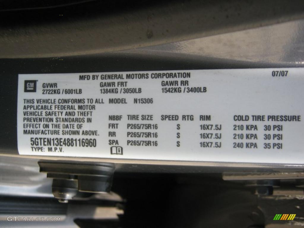 2008 Hummer H3 Standard H3 Model Info Tag Photo #45708062