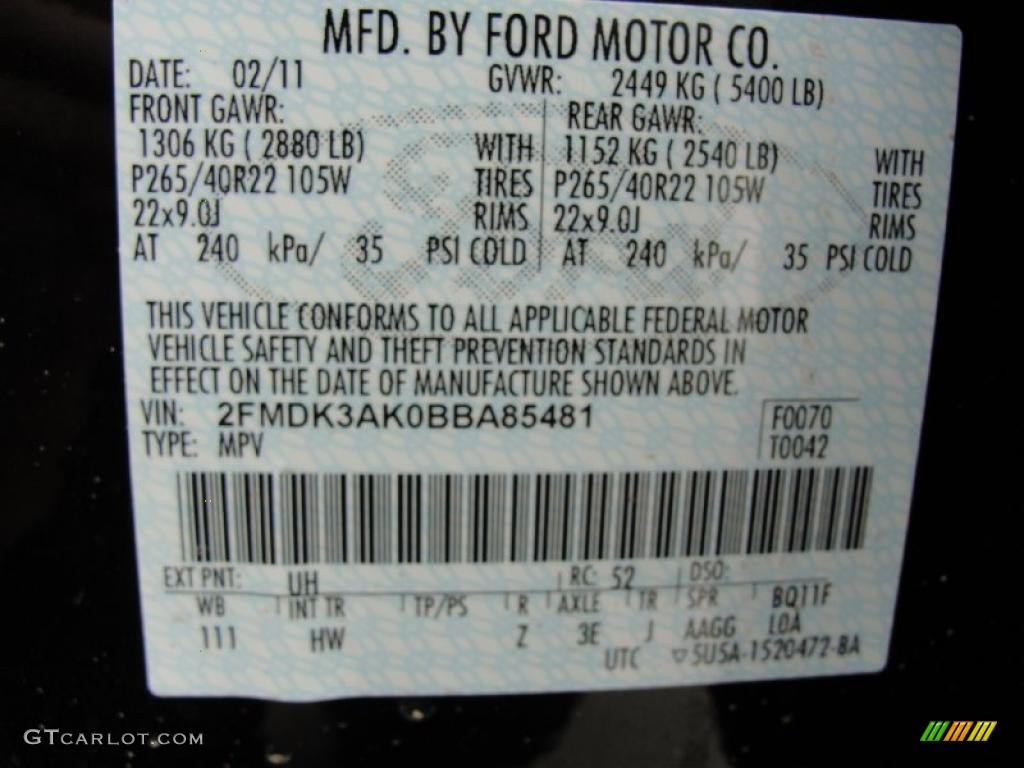 2011 Edge Color Code UH for Tuxedo Black Metallic Photo #45711638