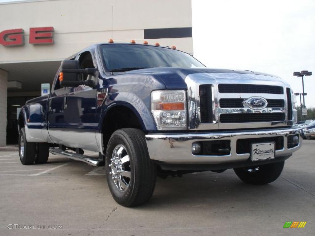 2008 F350 Super Duty Lariat Crew Cab 4x4 Dually - Dark Blue Pearl Metallic / Medium Stone photo #1