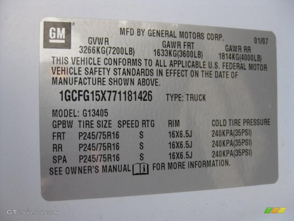 2007 Chevrolet Express 1500 Commercial Van Info Tag Photos