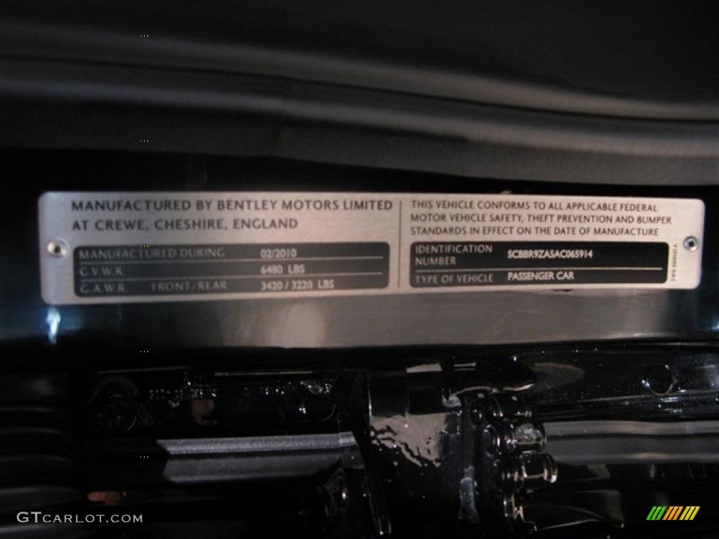 2010 Bentley Continental Flying Spur Standard Continental Flying Spur Model Info Tag Photos