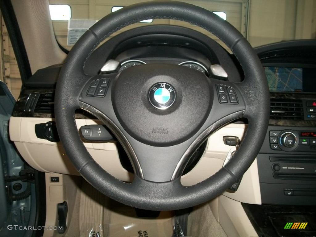 2007 BMW 3 Series 335i Coupe Cream Beige Steering Wheel Photo #45735722