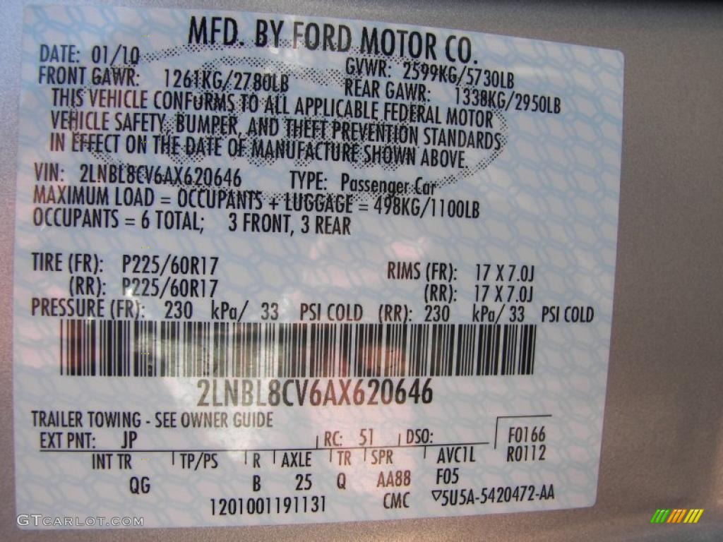 2010 Town Car Color Code JP for Silver Birch Metallic Photo #45739978