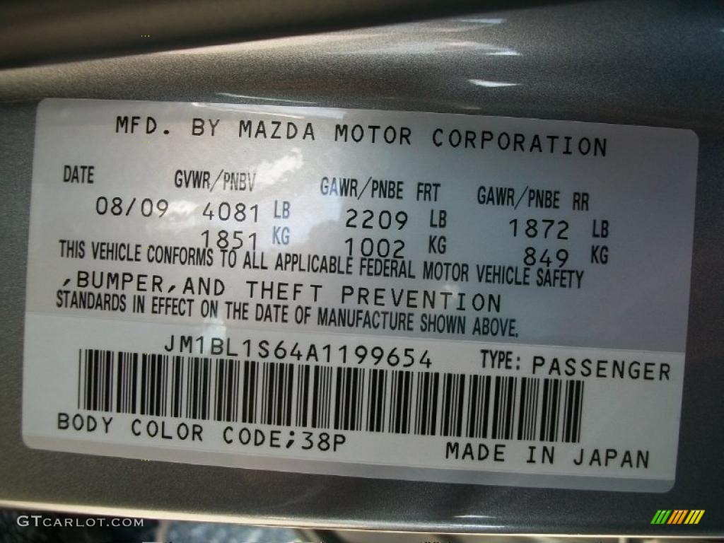 2010 MAZDA3 Color Code 38P for Liquid Silver Metallic Photo #45742278