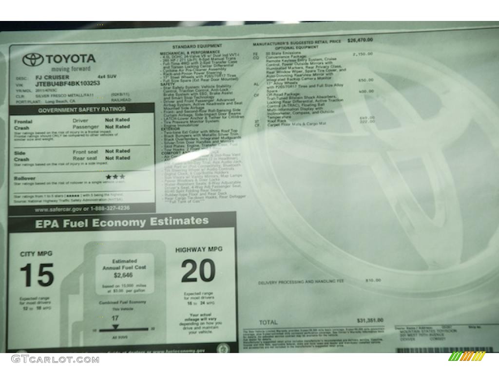 2011 Toyota FJ Cruiser 4WD Window Sticker Photo #45743790