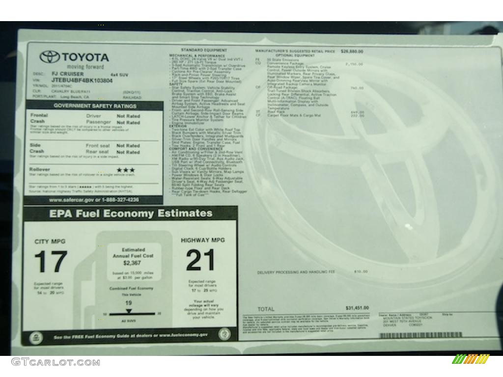 2011 Toyota FJ Cruiser 4WD Window Sticker Photo #45744094